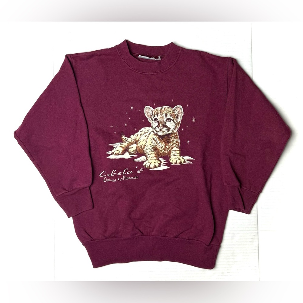 Vintage‎ Cabelas Minnesota Girls Medium Lion Cub Graphic Print Sweatshirt 90s